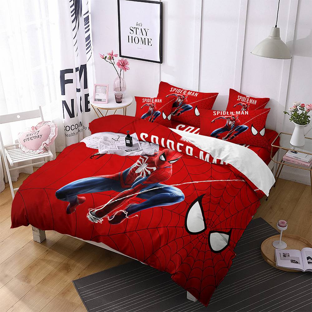 Bộ Ga Trải Giường Và Vỏ Gối 3 Trong 1 Họa Tiết Người Nhện