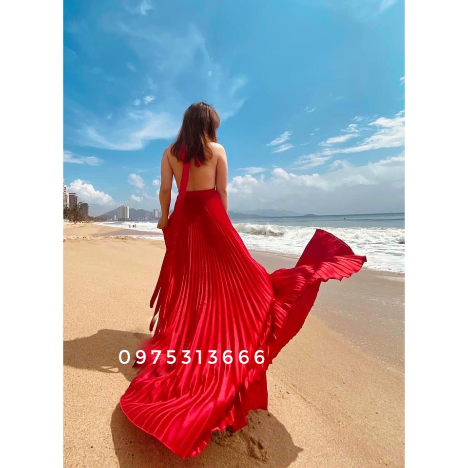 Đầm Maxi Đi Biển, Váy Maxi Dập Ly V44, Chất Lụa Mềm Mướt, Mầu Đỏ, Cho Dáng Dài Miên Man Và Những Shot Ảnh Để Đời | BigBuy360 - bigbuy360.vn