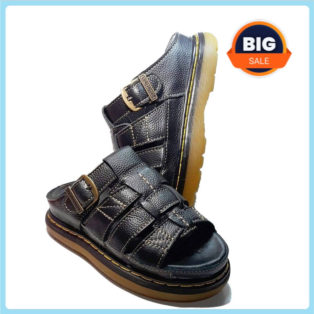 Dép Nam quai ngang Doctor Dr.Martens da bò cao cấp hàng VNSX - Đế Lót Da Bò - Mã D2