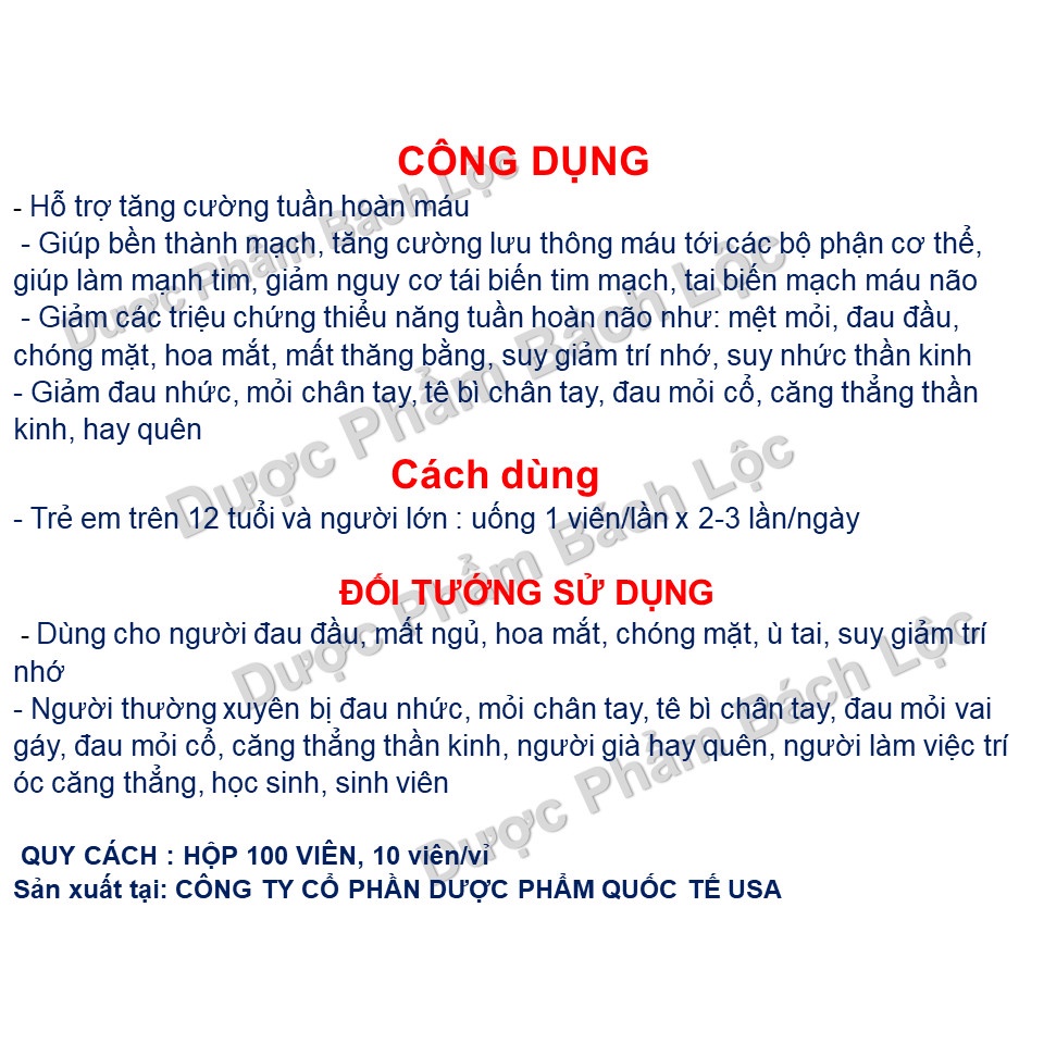 Viên Uống Bổ Não CEVINTON Vital Giúp Tăng Cường Trí Nhớ, Tăng Cường Lưu Thông Máu, Ngừa Tai Biến