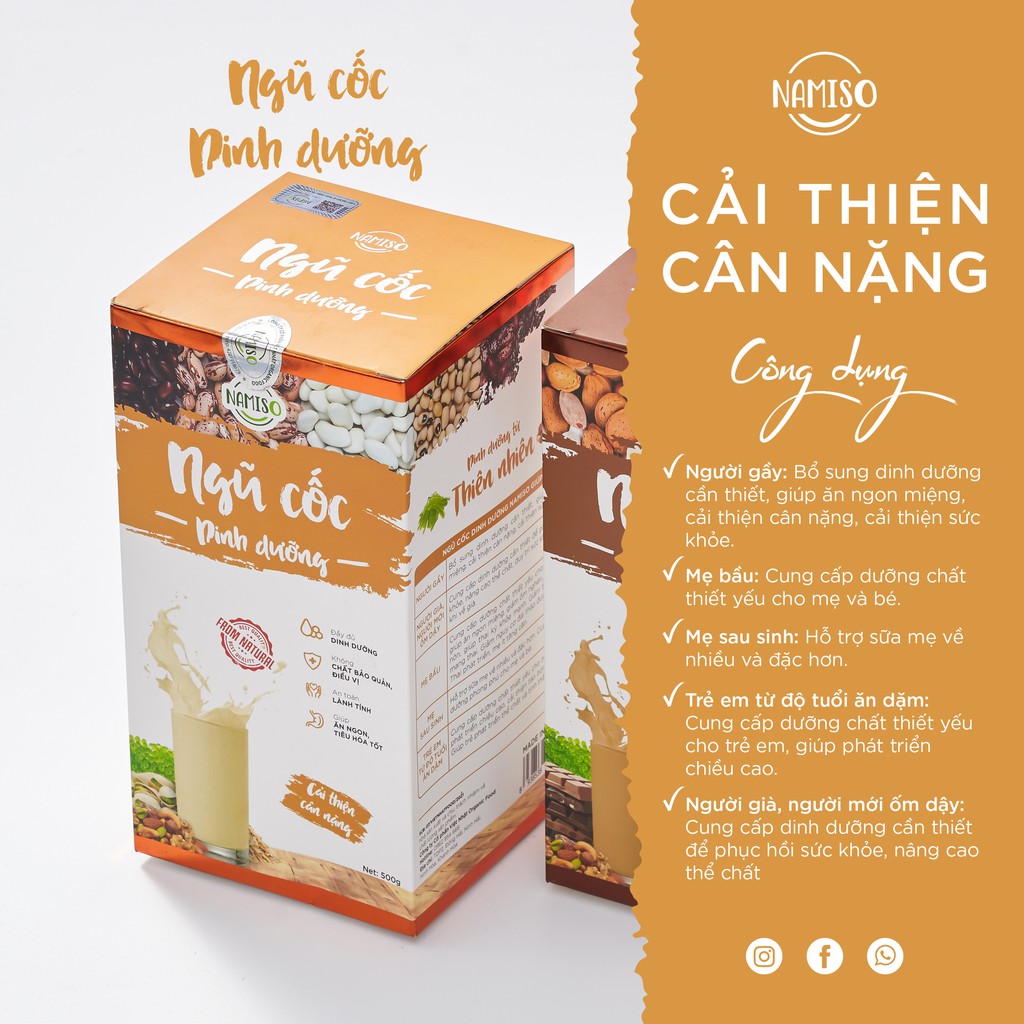 Bột ngũ cốc dinh dưỡng Namiso, bột ngũ cốc dinh dưỡng bổ sung dầy đủ dưỡng chất thiết yếu