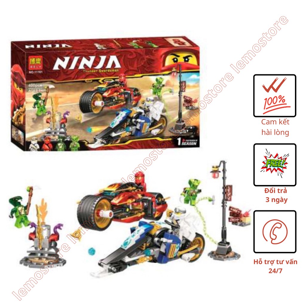 [XẢ KHO LEGO] ⚡SIÊU GIẢM GIÁ ⚡ Đồ chơi xeeso hình lego BELA 11161 Lắp ghép Ninjago siêu xe Kai và Zane truy đuổi xà tinh