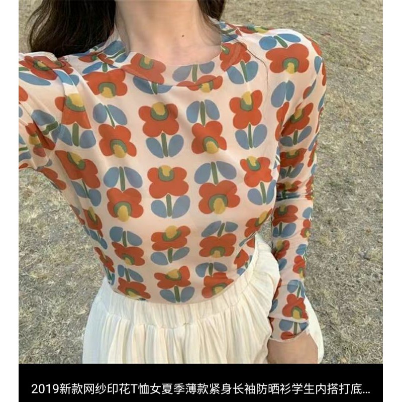 [2 cái] Áo kiểu bông hoa vải lụa