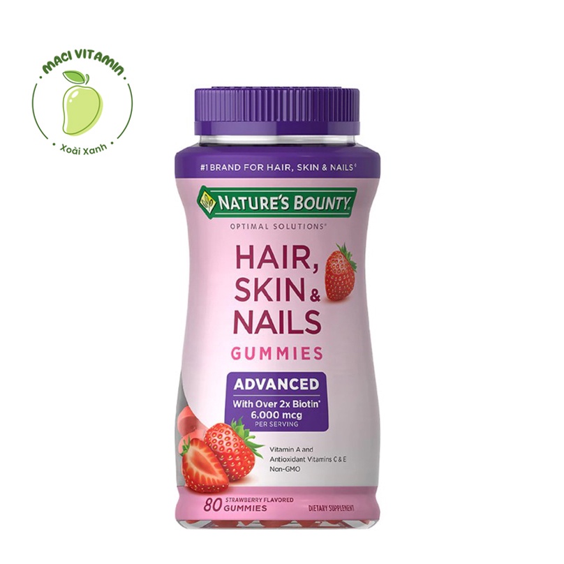 Kẹo dẻo Hair, Skin & Nails Gummies with over 2X Biotin 80 viên