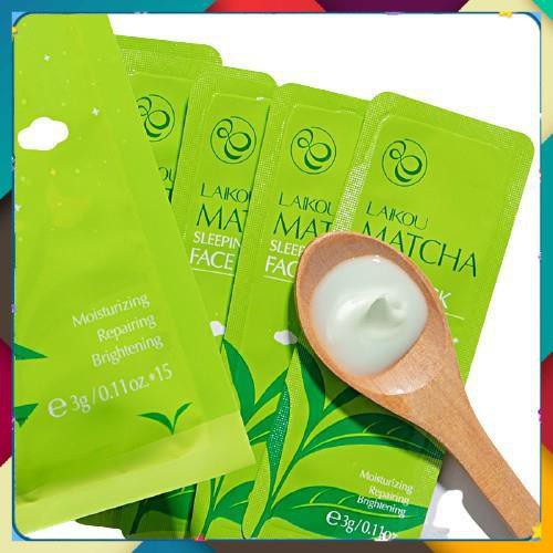 Mặt Nạ, Mặt Nạ Ngủ Trà Xanh LAIKOU 15 Gói Dưỡng Ẩm Trắng Da Kiểm Soát Da Dầu Giảm Mụn Giúp Da Mịn Màng Hơn