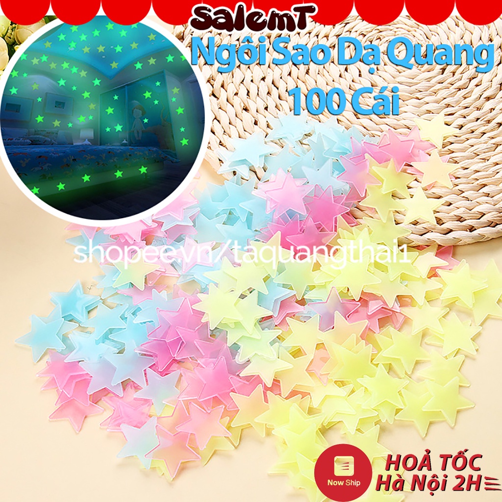 Túi 100 Sticker Hình Ngôi Sao Dạ Quang Phát Sáng 3cm Có Sẵn Keo Dính Dùng Dán Tường Phòng Ngủ Trang Trí Căn Nhà Khác