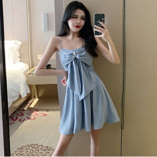 YATWIN ✉℡☄Ladies dress the new summer 2020 closed show thin waist skirt condole sweet bowknot bag hip with short sleeves