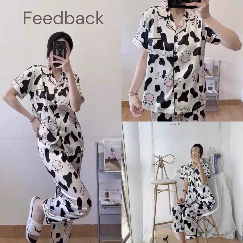 Đồ ngủ nữ, bộ đồ mặc nhà Pijama lụa họa tiết Bò Sữa chất vải trơn nhẹ phù hợp với mùa hè - Shop Bra102.vn B053 | BigBuy360 - bigbuy360.vn