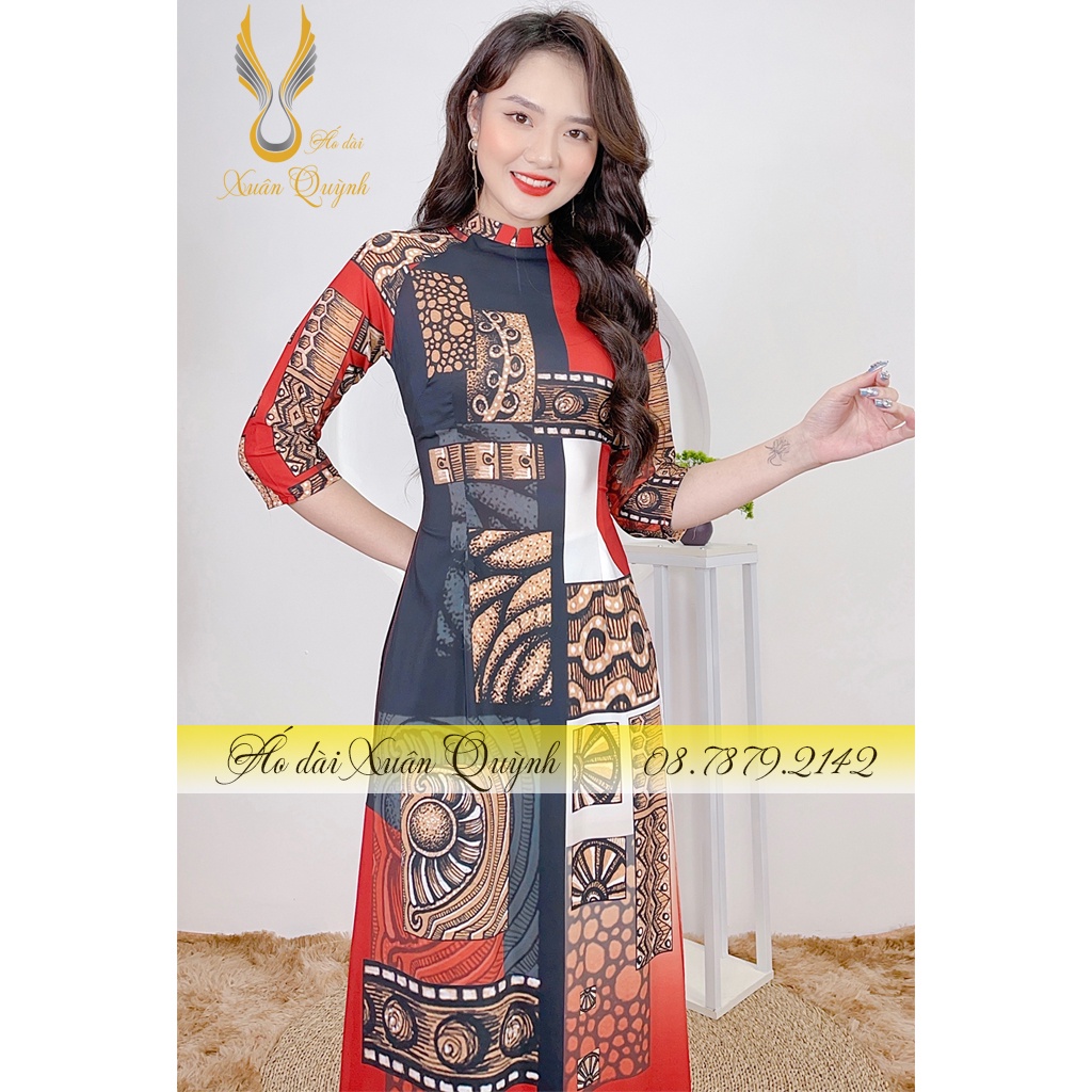 Áo Dài Họa Tiết Thổ Cẩm Sang Trọng, Thanh Lịch Nổi Bật Lụa Habutai K90 Đỏ - Áo Dài Xuân Quỳnh