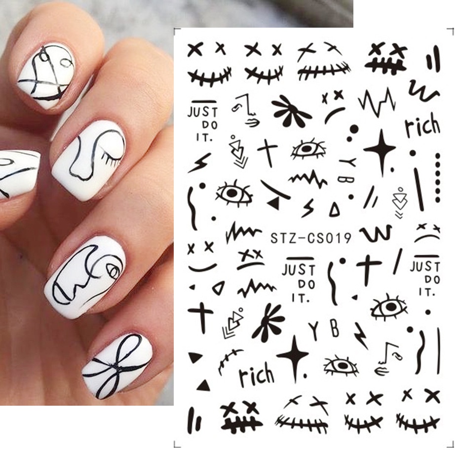 Nhãn Dán Móng Tay Lò Xo 2022 Kiểu Graffiti Mặt Cười Phong Cách Anh Quốc Họa Tiết Ngọn Lửa Trái Cây Graffiti 3D Mới