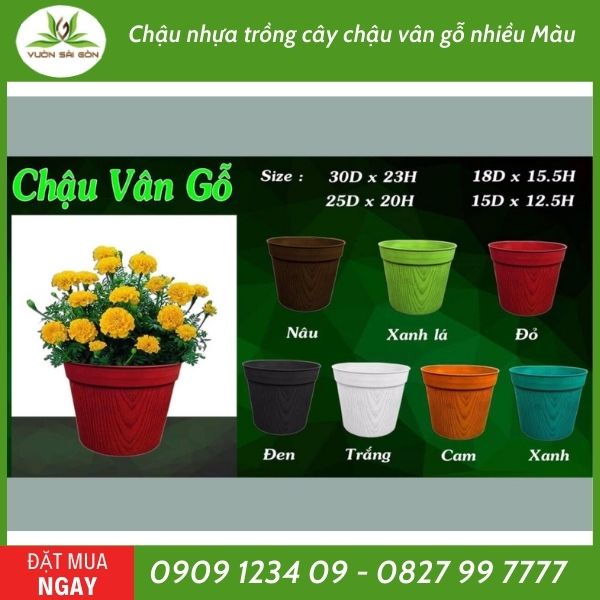Combo 5 Chậu nhựa vân gỗ 25 (25D x 20H) (Green City)