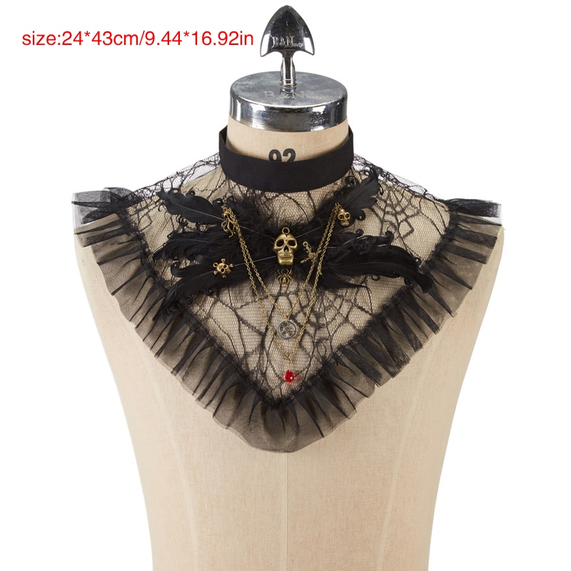 Áo Cổ Lọ Nhún Bèo Màu Đen Phong Cách Steampunk Cho Nữ