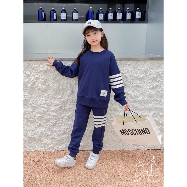 Bộ quần áo thu đông dài tay bé gái &quot;SNOW&quot; 14-45klg cho bé gái 4-14 tuổi. Bộ thể thao dài tay vải nỉ da cá. B33