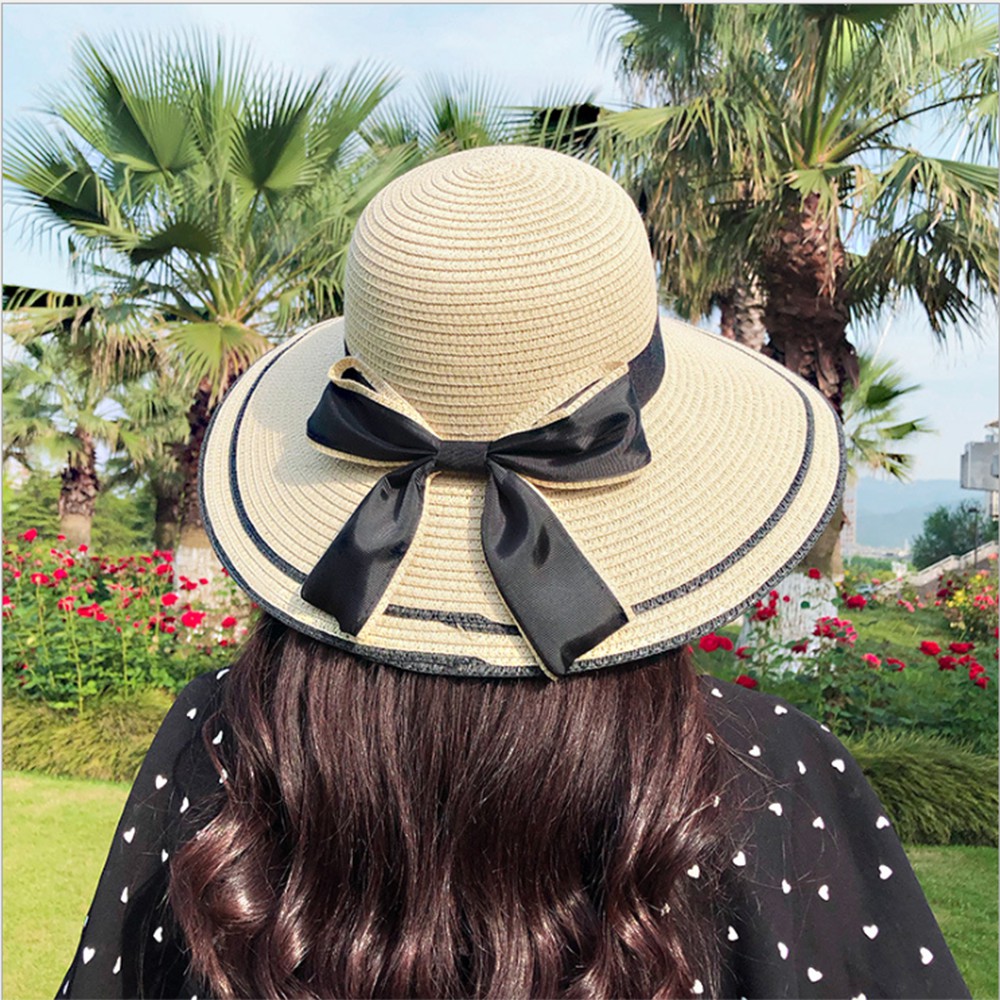 Mũ rơm vành rộng nơ lớn phiên bản Hàn Quốc - Nón đi biển du lịch thể thao dã ngoại thời trang sang trọng thanh lịch