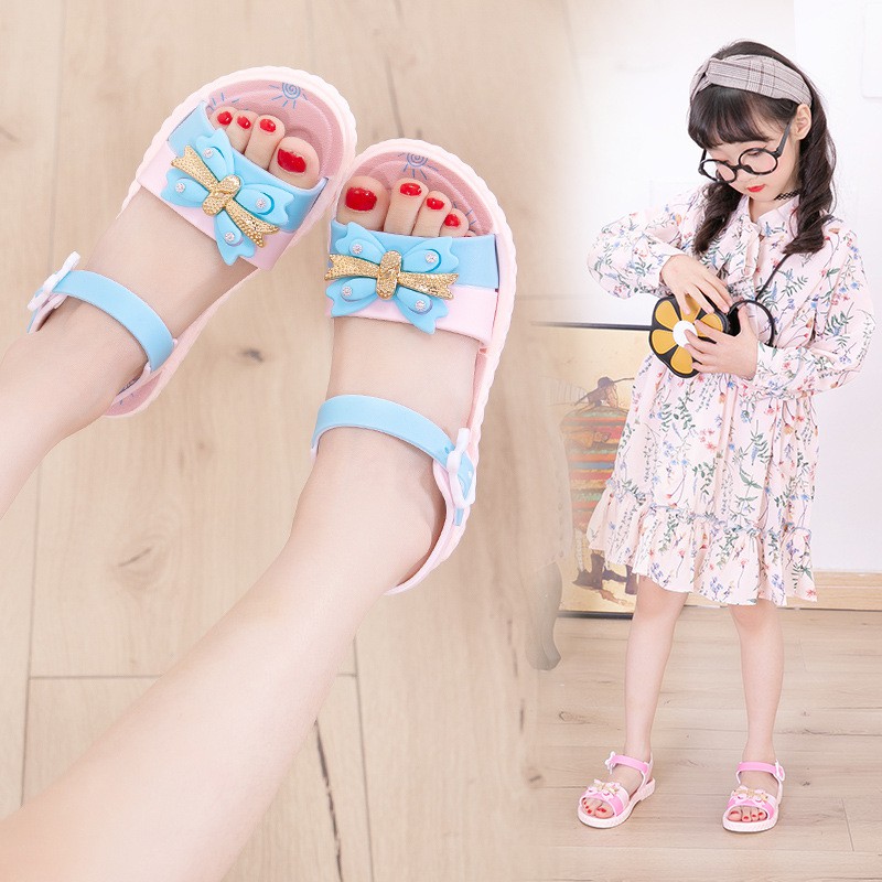 Dép sandal bé gái từ 2 – 8 tuổi gắn nơ nhiều màu mềm êm chân cực xinh xắn cho bé gái – Sandal bé gái