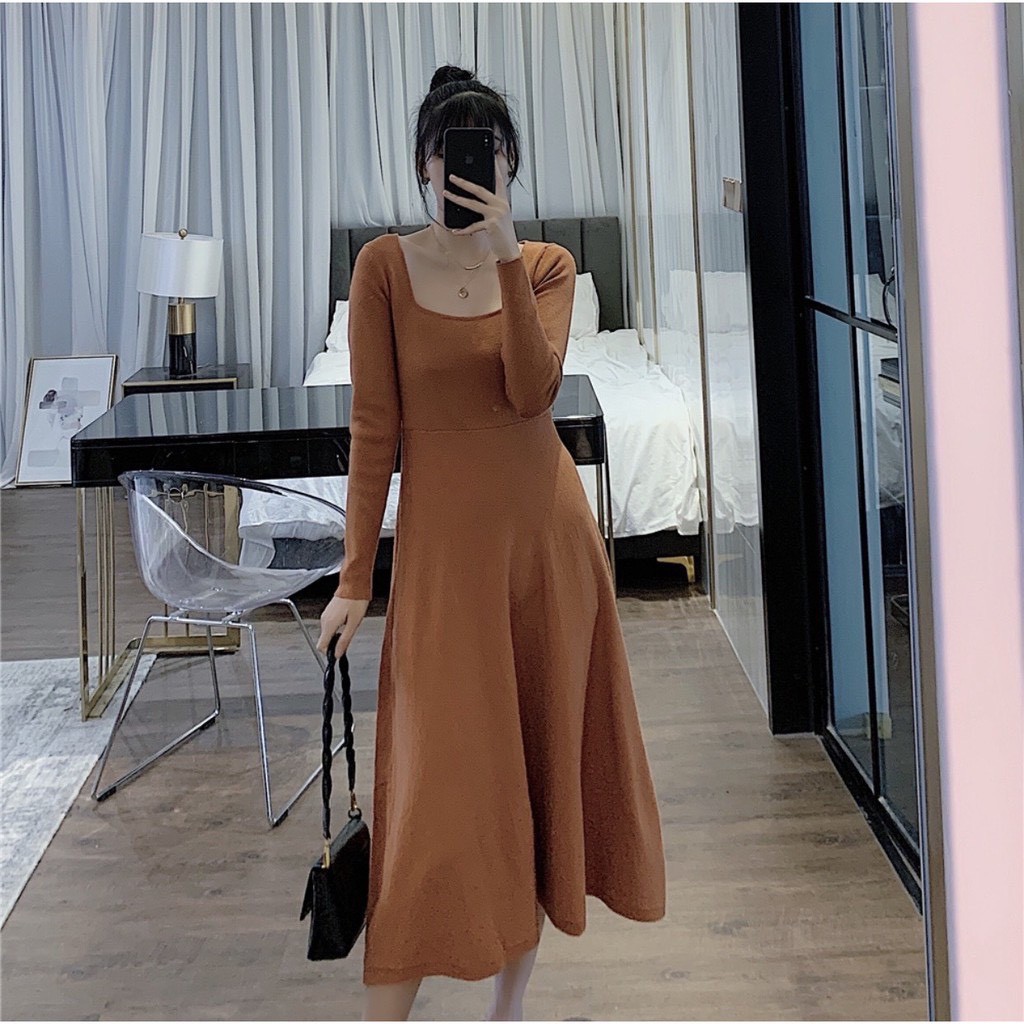 [Mã SKAMSALE06 giảm 10% tối đa 100K đơn 150K] Bán sỉ Váy cổ vuông dáng xoè 2 màu đen,nâu | BigBuy360 - bigbuy360.vn