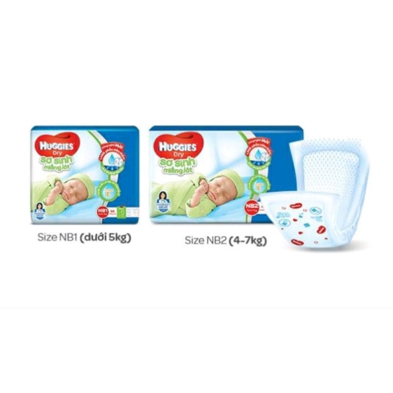 Tả lót Huggies Nb1, Nb2.Dán Nb74+10m,S56+10m,S80+10m