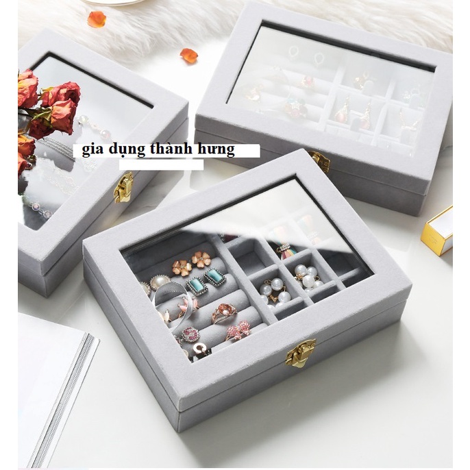 Hộp đựng trang sức bọc nhung có kính nhựa mika trong suốt _giá rẻ toàn quốc