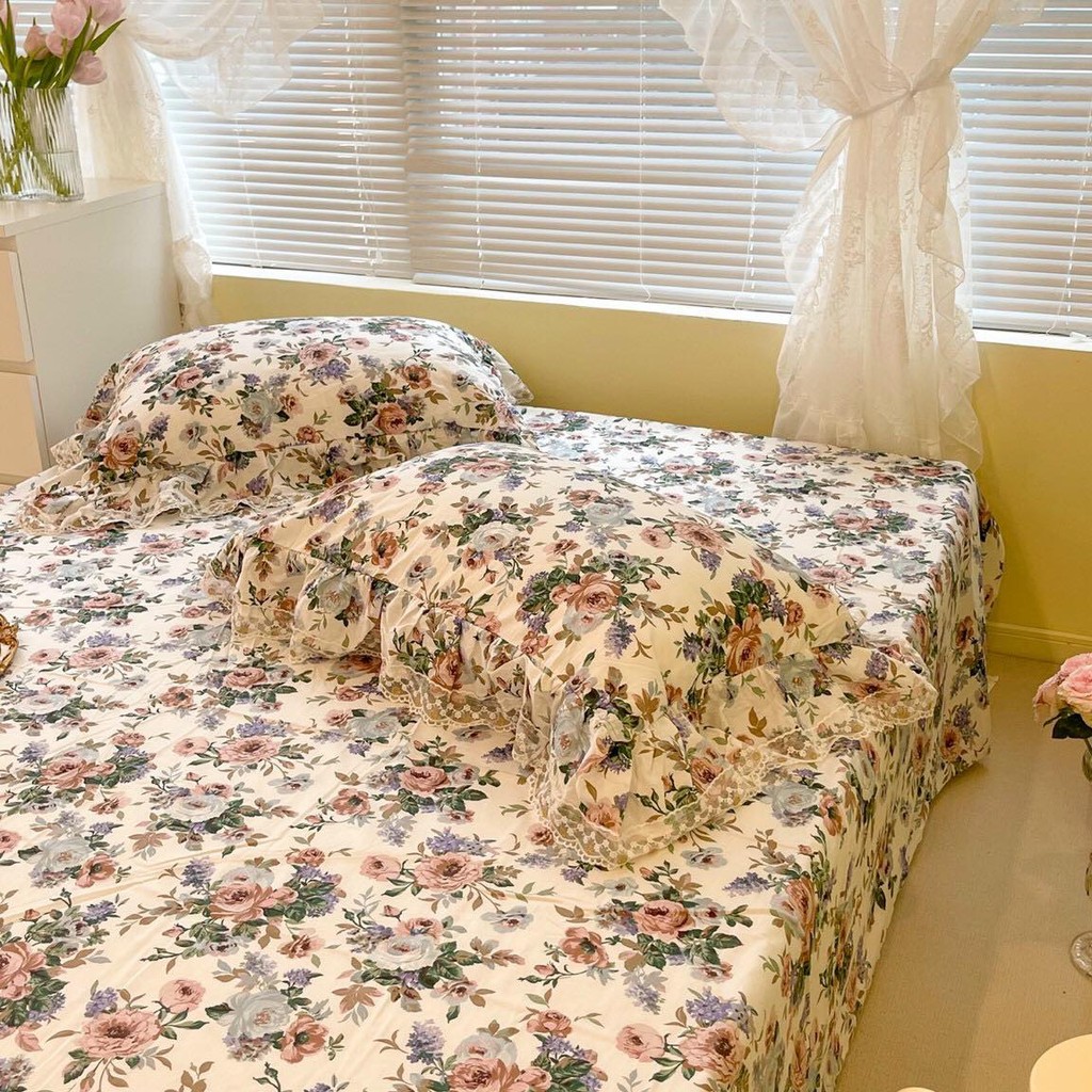 [HÀN QUỐC] SET GA GỐI COTTON HOA NHÍ REN BÈO - CAO CẤP KHÔNG PHA POLY