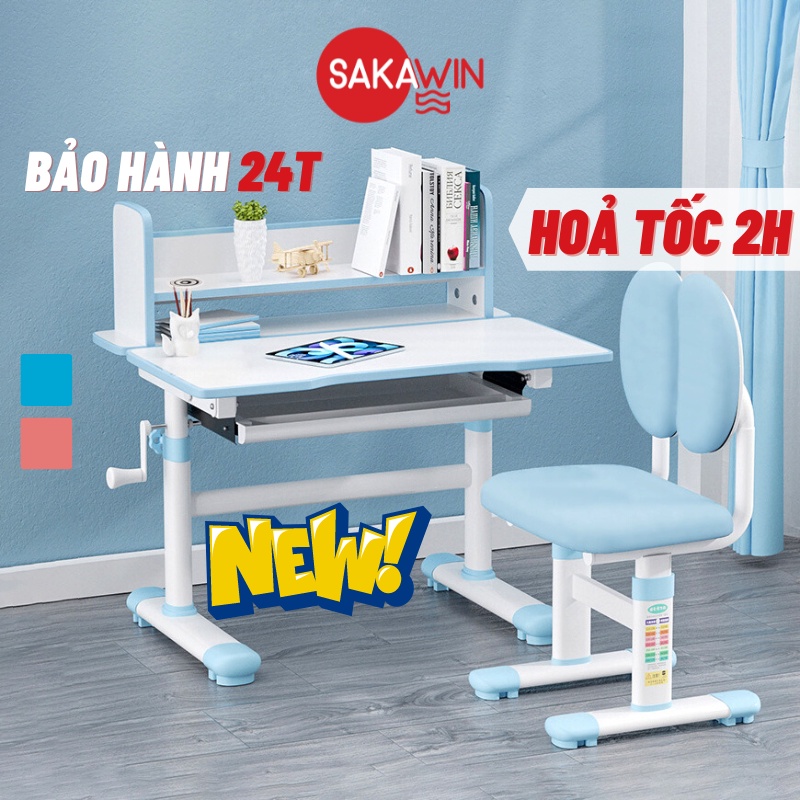(Mẫu mới) Bàn ghế học sinh Chống gù Sakawin A18, Bàn học cho bé từ 3 tuổi tới lớn Bảo hành 24 tháng