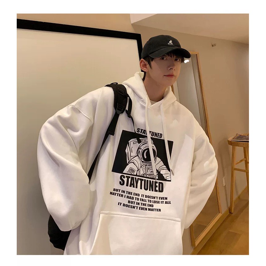 Áo khoác hoodie nỉ bông siêu dày form rộng in hình phi hành gia phong cách hàn quốc nam nữ mặc cực chất