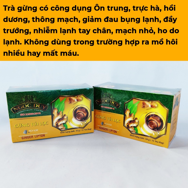 Trà gừng túi lọc Ngọc Duy hộp 30gr 15 túi lọc Tịnh Tâm mật ong tươi Hàn Quốc đường đỏ hòa tan | BigBuy360 - bigbuy360.vn