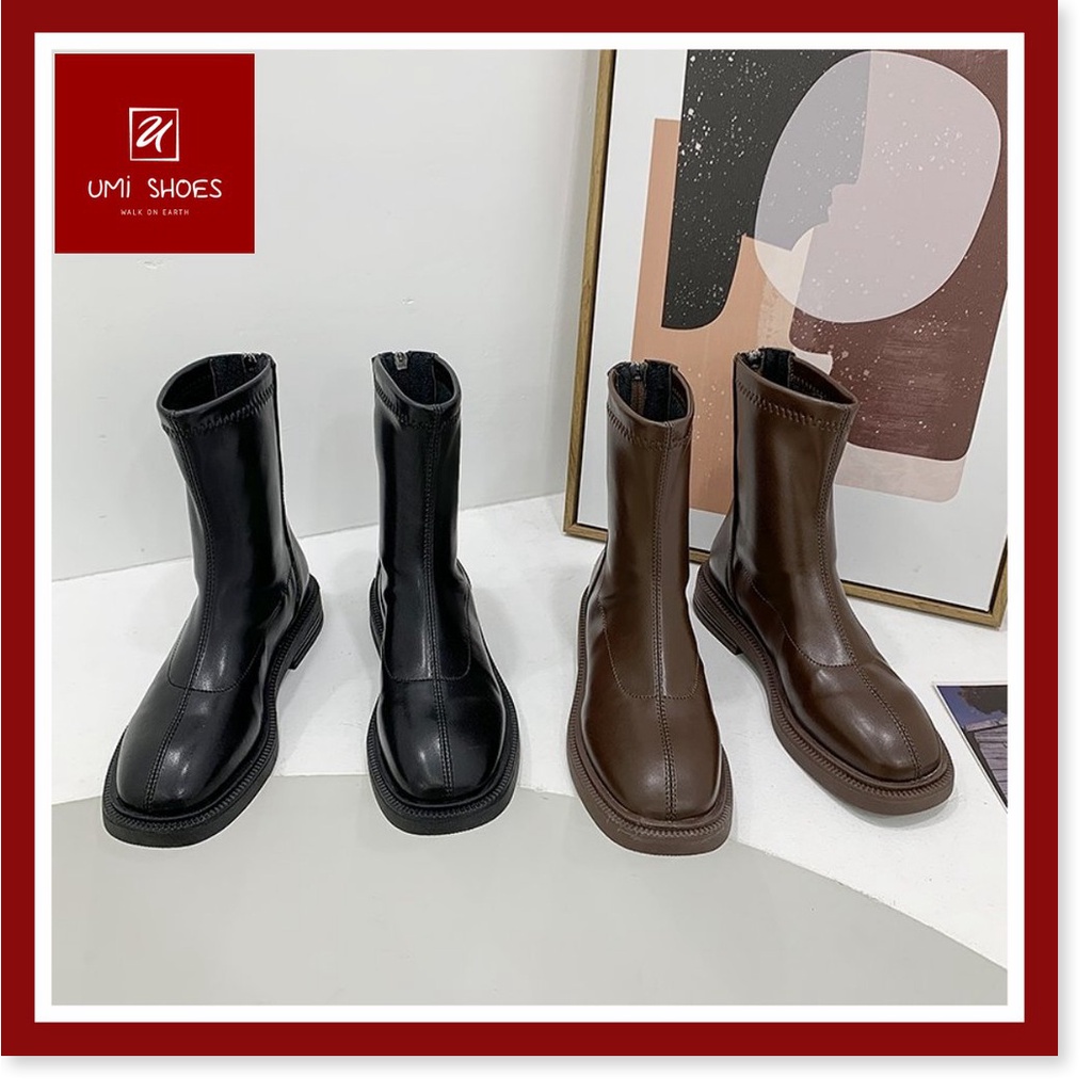 💓 Giày bốt nữ ulzzang dáng Martin cổ cao da mềm khóa sau mới đế cao 2cm màu đen/nâu tây thời trang hot đẹp ღ 𝒮𝐻❁𝐸𝒮