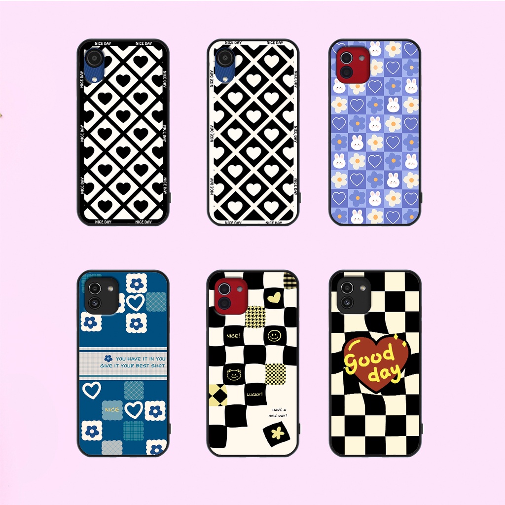 Ốp lưng Samsung A03 - Samsung A03 Core in hoạ tiết caro trái tim đen trắng, gấu bear cute đáng yêu