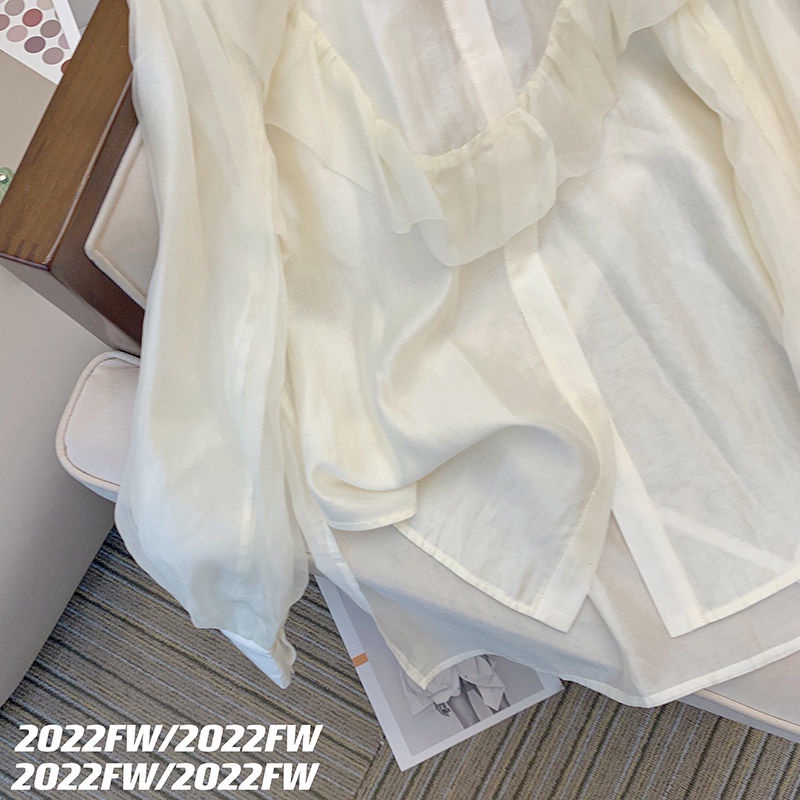 Áo Sơ Mi Tay Dài Viền Lá Sen Thiết Kế Mới Thời Trang Mùa Xuân Dành Cho Nữ