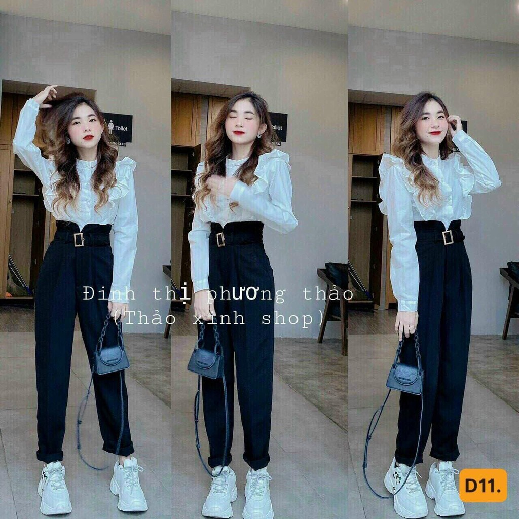 Set bộ ⚡𝙎𝙄𝙀̂𝙐 𝙎𝘼𝙇𝙀⚡ Set bộ quần dài kèm áo kiểu sơ mi dễ thương