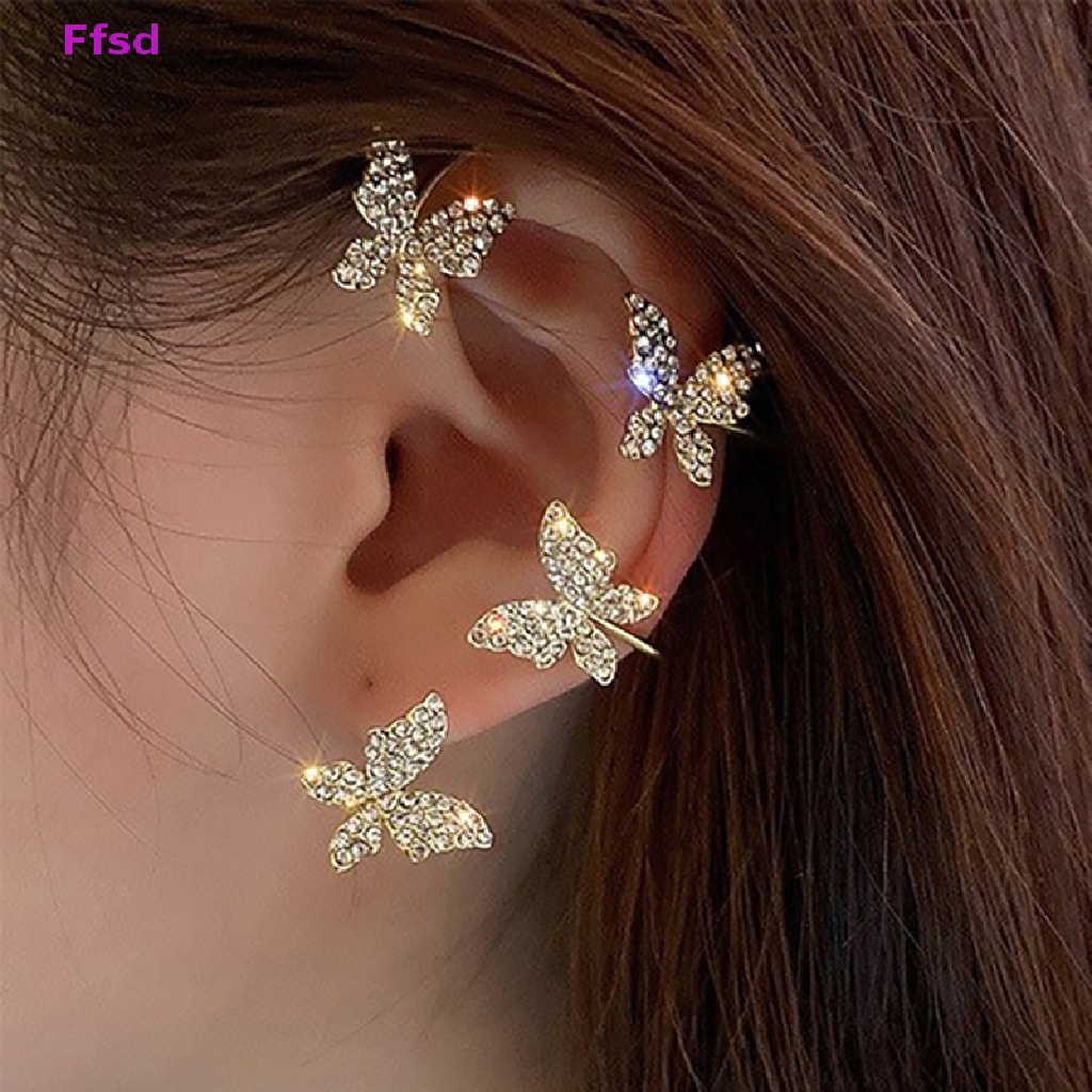 {Ffsd} Khuyên Kẹp Vành Tai Dạng Móc Kẹp Hình Bướm Đính Đá Zircon Sáng Bóng Làm Quà Tặng Tiệc Tùng *