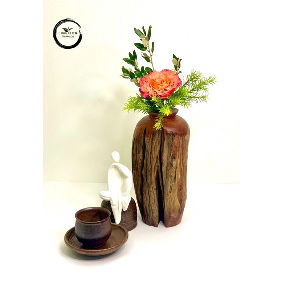 Bình Hoa Lũa Decor - Gỗ Giáng Hương nguyên khối, cắm được Hoa Tươi và Khô