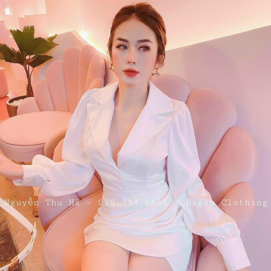 Đam body day dài cổ sơ mi cài khuy siêu xinh có khóa kéo