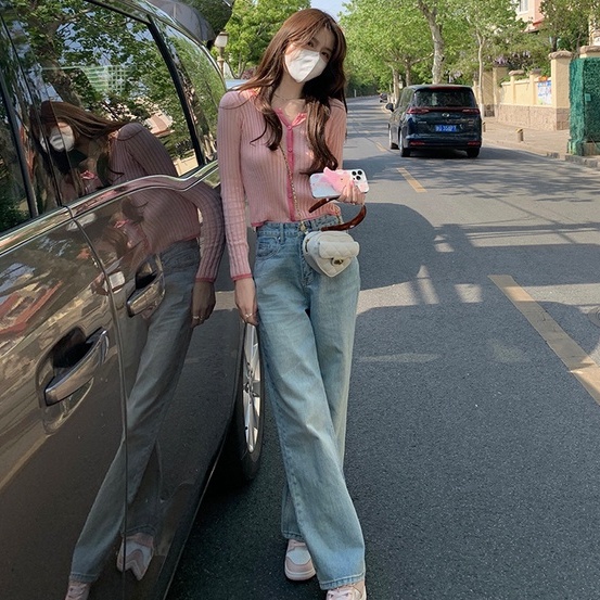 Áo cardigan ZHELIHANGFEI dệt kim tay dài cổ chữ V lưng cao dáng ôm dễ phối đồ sành điệu