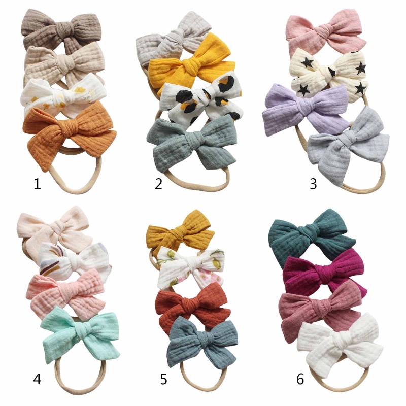 Bộ 4 Băng Đô Nơ Co Dãn Mềm Mại Thời Trang Cho Bé Gái
