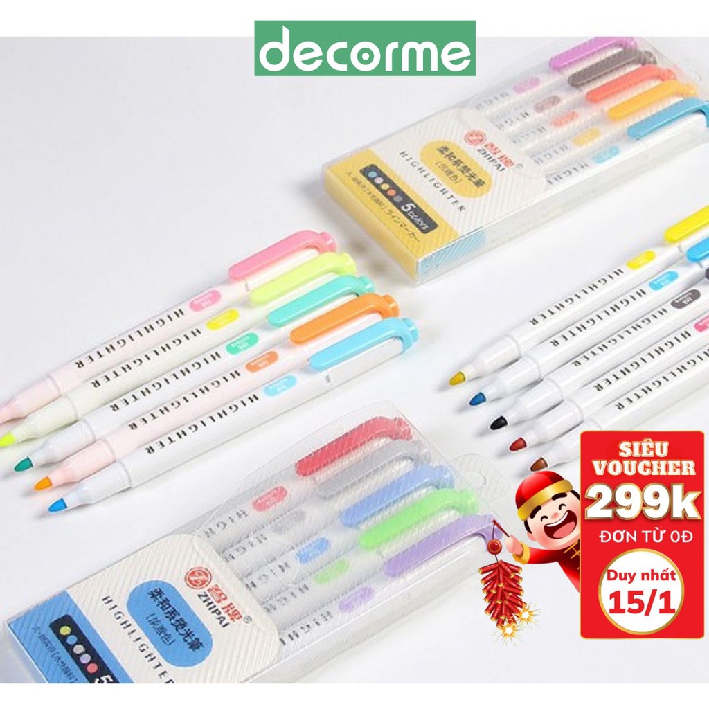 Set 5 bút đánh dấu 2 đầu ShiPai (dupe Midliner), DECORME