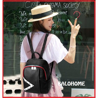 Balo da nữ BaloHome thời trang màu đen họa tiết trắng – đỏ nổi bật  – 510