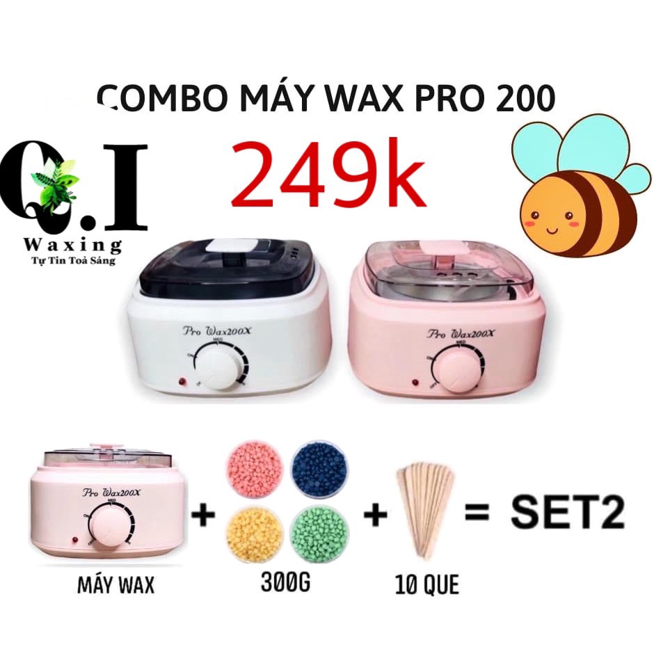 Combo 300 gram Sáp Wax Lông Nóng, Nồi Nấu Sáp Wax Lông Prowax 200, 10 que gỗ Q.I Waxing