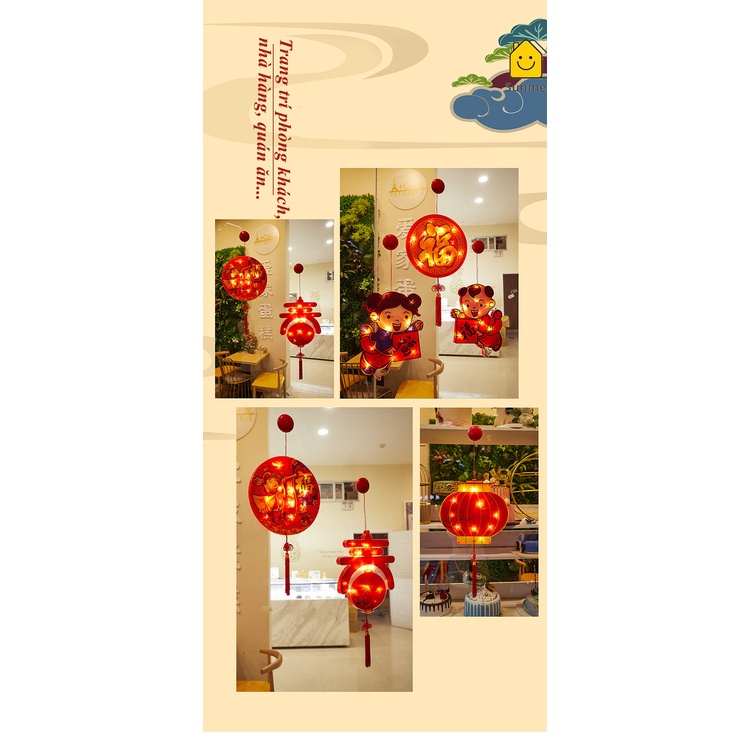 Đèn LED Lồng Đèn Trang Trí DECOR quà tặng Tết-Chữ Phúc Tiếng Trung Quốc Sử Dụng Pin Có Nút Hít Mặt Kính
