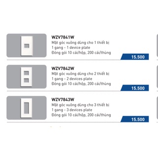 Mặt góc vuông dùng cho 1,2,3 thiết bị full white wzv7841w, wzv7842w, wzv7843w