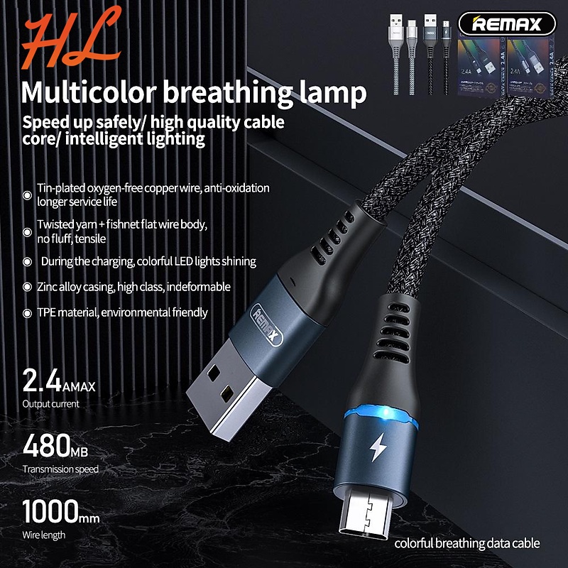 Cáp Sạc MICRO USB Remax RC-152m Dài 1M, Dây Dù Siêu Bền, Có Đèn Led - Hưng Long PC