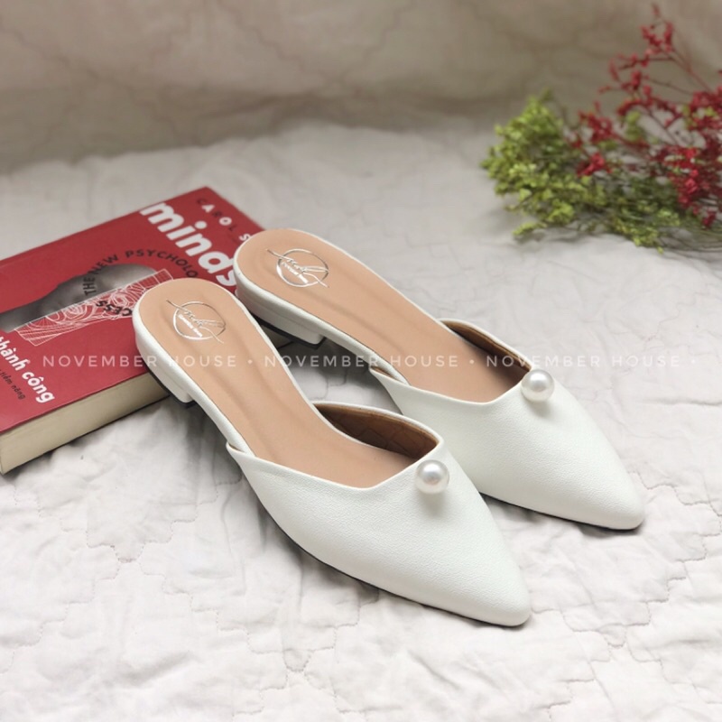 Giày sục búp bê gót 2cm dành cho nữ kiểu dáng đơn giản đính hạt ngọc - SB48 - Oula Store