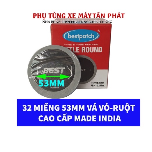 [Cao Cấp] Hộp 32 miếng Tròn 53mm Vá Vỏ - Ruột Xe Đạp Xe Máy Ô Tô Chính Hãng Bestpatch Made INDIA ( ẤN ĐỘ)