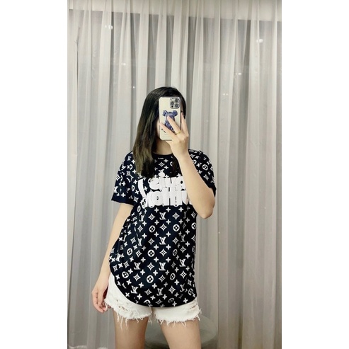 Áo phông thụng Chữ LV chữ dán nổi