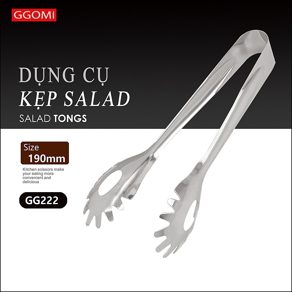 [HÀNG CHÍNH HÃNG]Kẹp gắp salad dài 19cm, rộng 2cm bằng thép không gỉ an toàn khi sử dụng GGOMi Hàn Quốc GG222