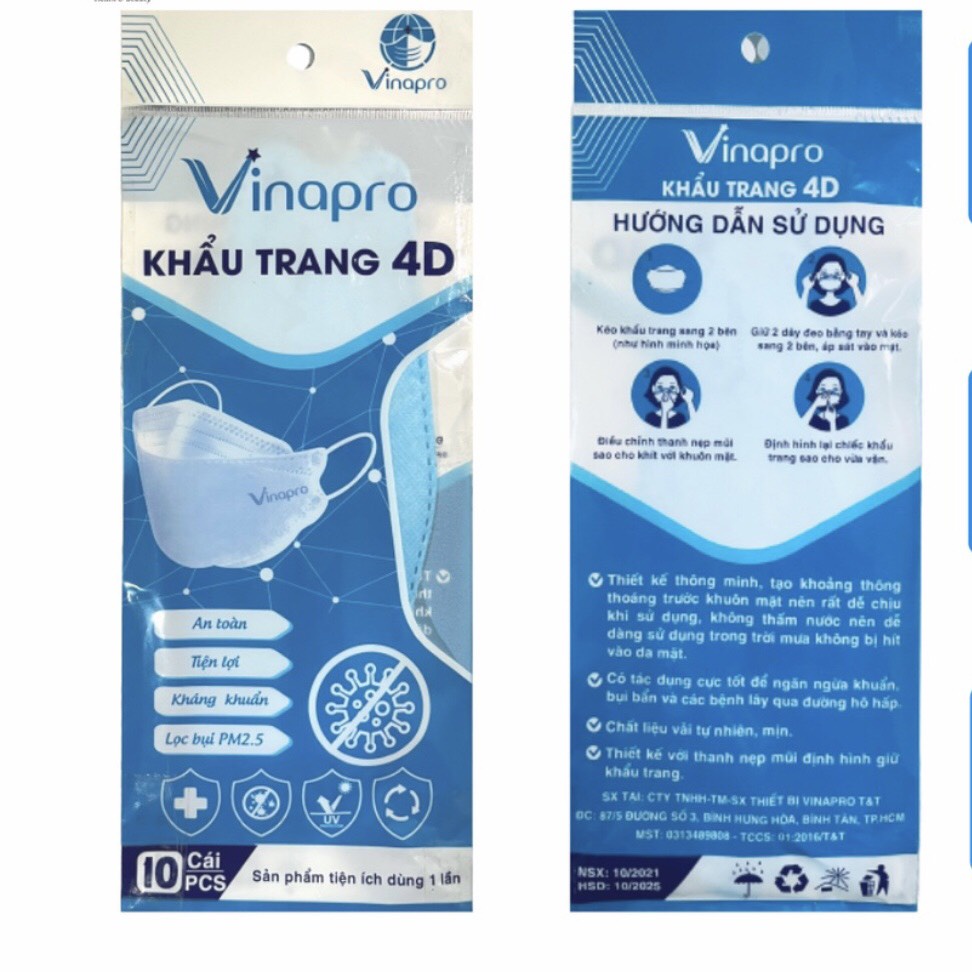 (150 Chiếc) Sỉ Nửa Thùng Khẩu Trang 4D KF94 Vinapro  Kiểu Dáng Hàn Quốc, Kháng Khuẩn, Chống Bụi Mịn