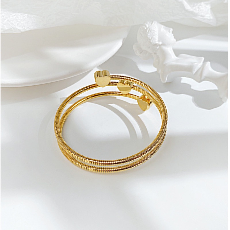 Vòng Tay Nhiều Lớp 3 Trái Tim Đính Đá Nhân Tạo Titan Ko Đen TT 4269