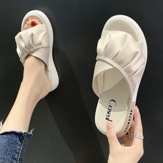 Dép thời trang Nữ đế 4 phân Quai chéo vải tua Kiểu dáng Hàn Quốc