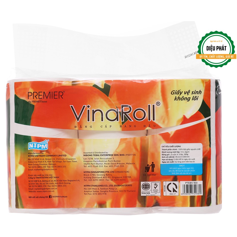 ⚡️ Giấy Vệ Sinh PREMIER VinaRoll Không Lõi 6 Cuộn 3 Lớp