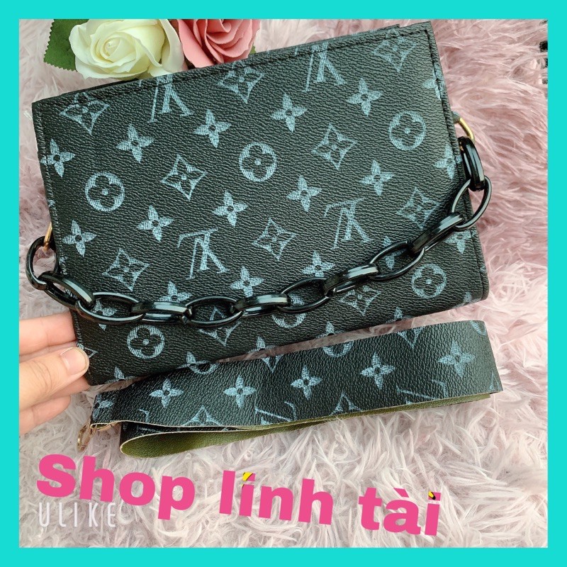 [Mã FAMAYWA2 giảm 10K đơn 50K] Túi đeo chéo hình hộp phối xích sang trọng màu xanh - Túi đeo chéo Lv giá rẻ